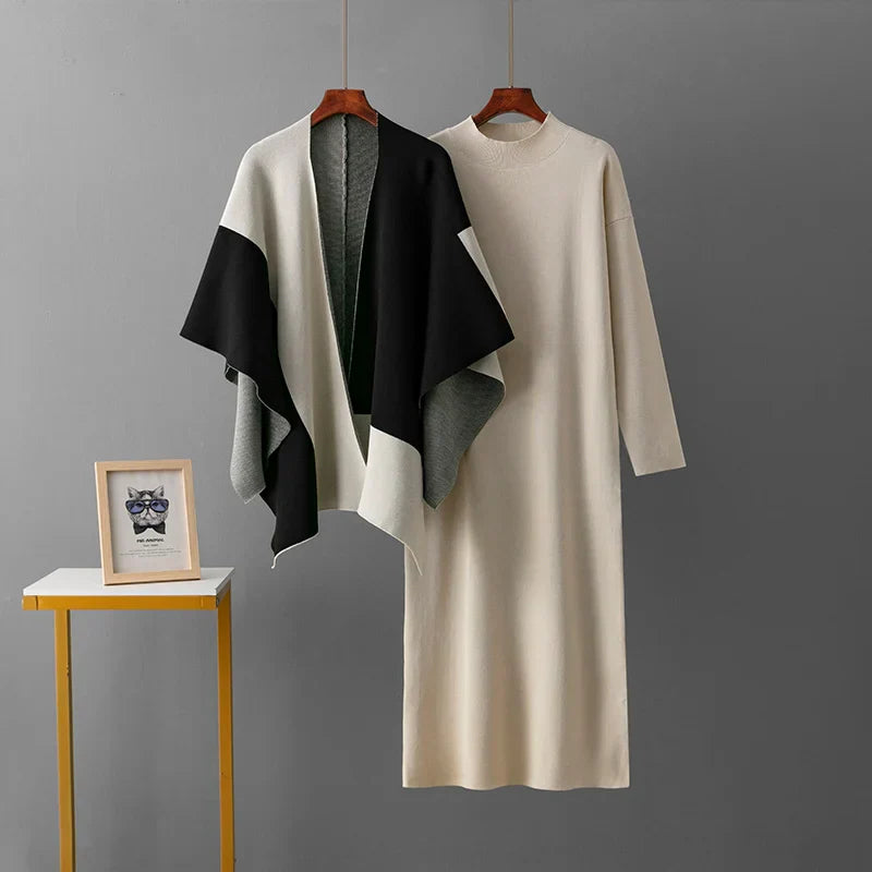 Sophia – Elegant To-Delte Kjolesæt med Kontrastkrave til Kvinder