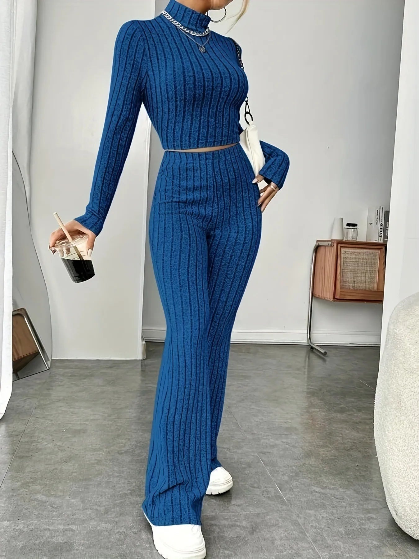 ArezzoRibalta Ribbed Knit Loungewear Sæt til kvinder