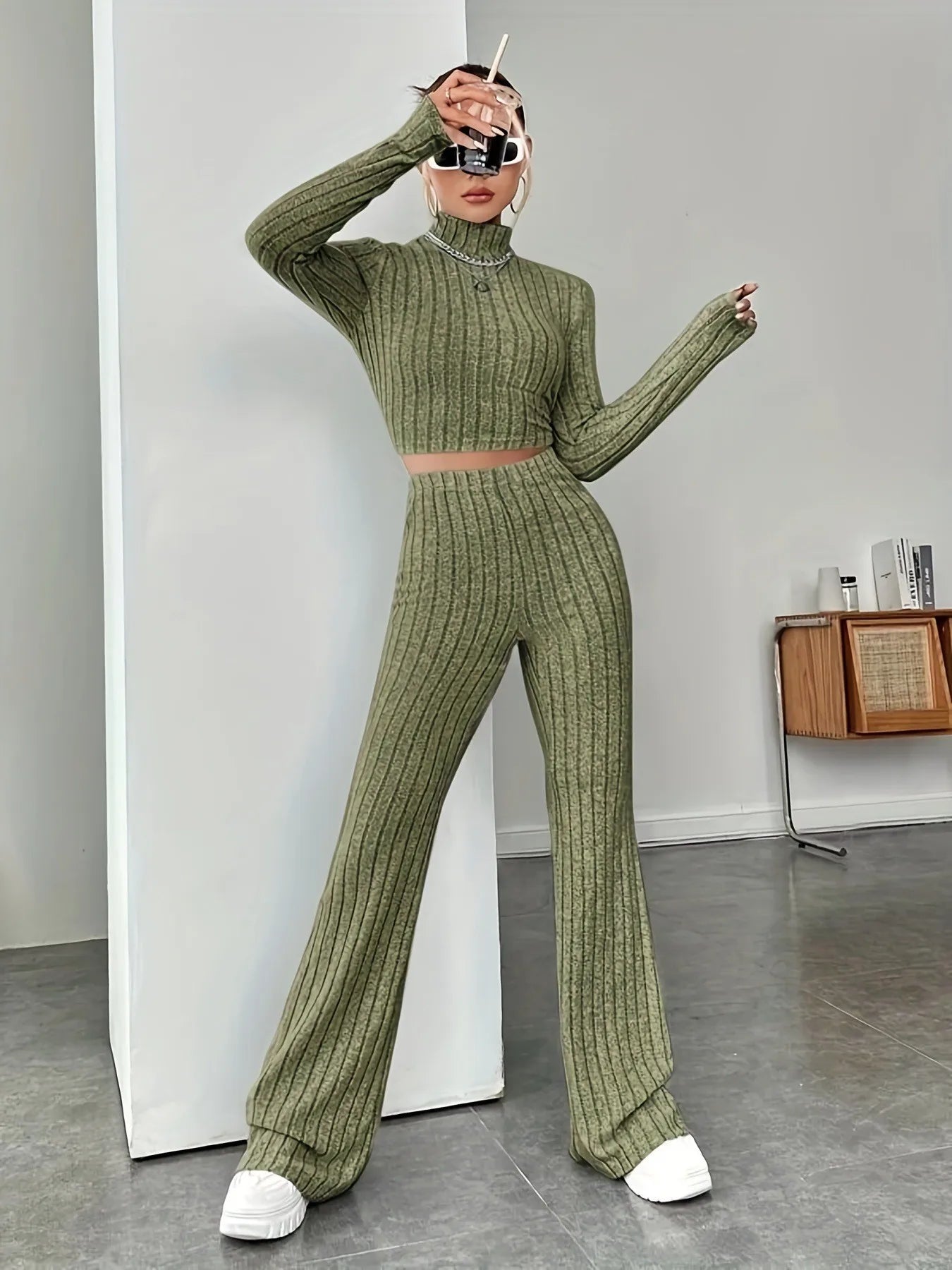 ArezzoRibalta Ribbed Knit Loungewear Sæt til kvinder