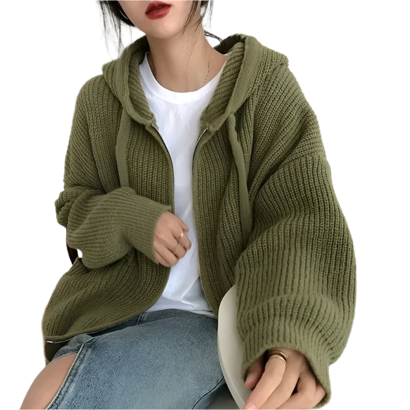 Gabriella – Oversized Strikket Dame Sweater med Lynlås