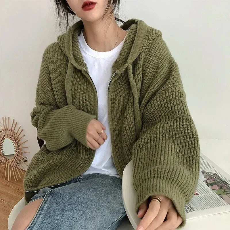 Gabriella – Oversized Strikket Dame Sweater med Lynlås