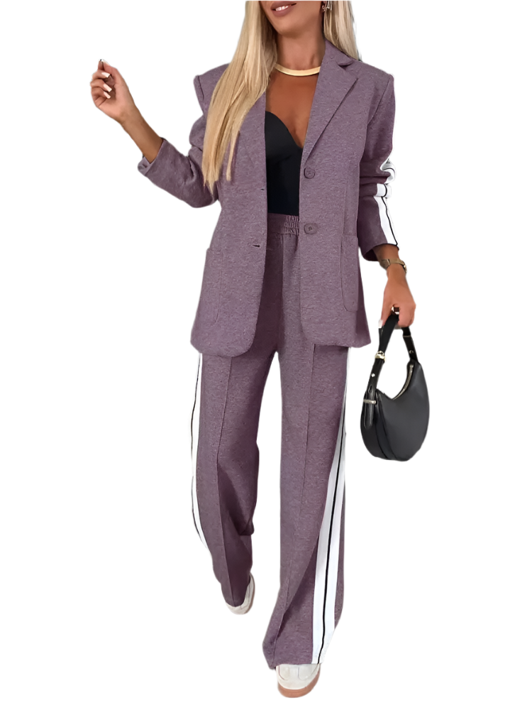 Giulia – Elegant To-delt Sæt med Blusejakke & Vide Bukser til Kvinder