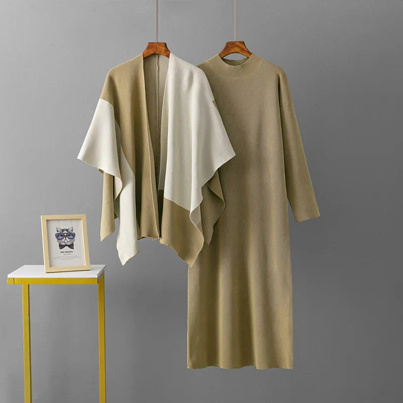 Sophia – Elegant To-Delte Kjolesæt med Kontrastkrave til Kvinder