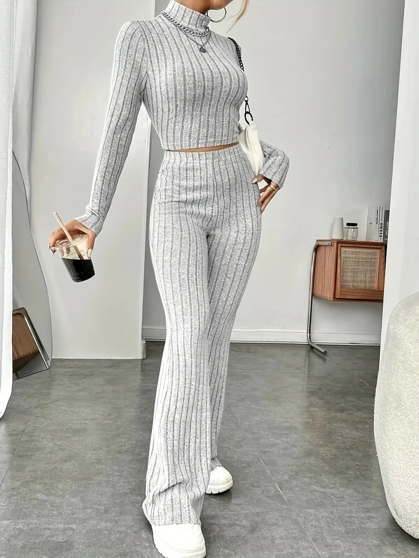 ArezzoRibalta Ribbed Knit Loungewear Sæt til kvinder