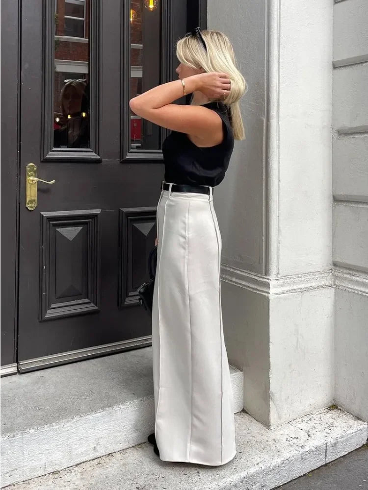 Isabella – Khaki Patchwork Højtaljet Slim Nederdel