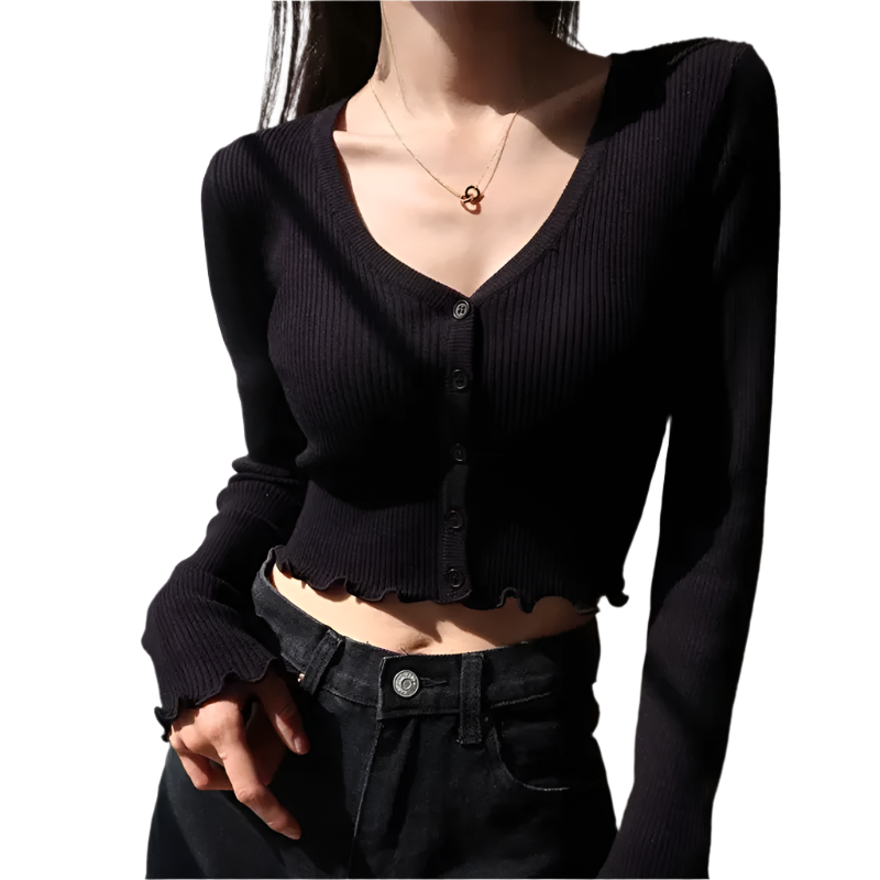 Isabella – Stilfuld Kvinders Strikket V-Hals Crop Cardigan