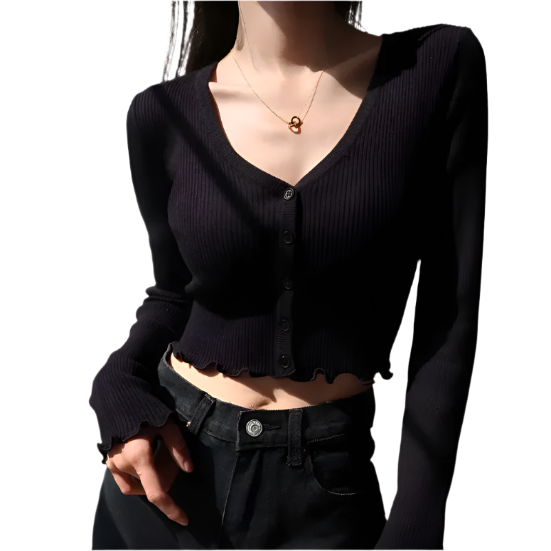 Isabella – Stilfuld Kvinders Strikket V-Hals Crop Cardigan