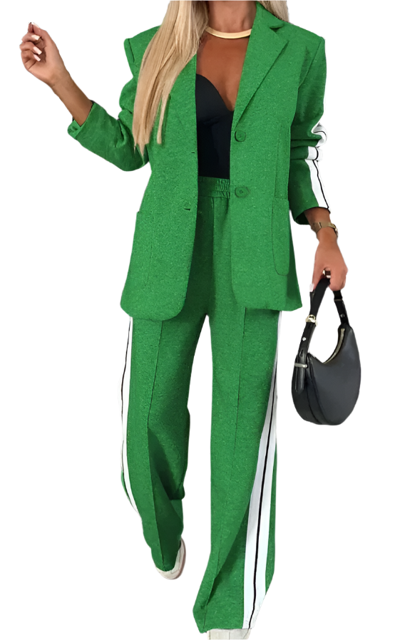 Giulia – Elegant To-delt Sæt med Blusejakke & Vide Bukser til Kvinder