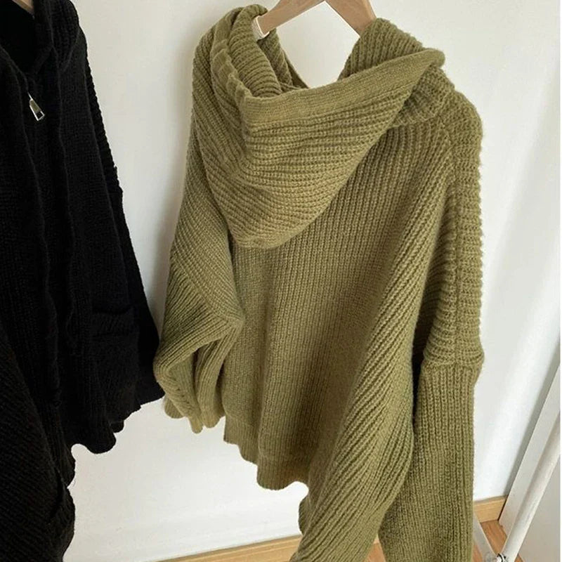 Gabriella – Oversized Strikket Dame Sweater med Lynlås