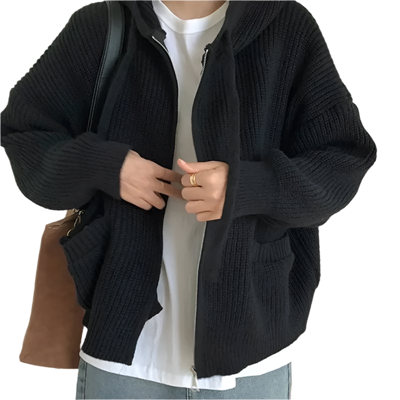 Gabriella – Oversized Strikket Dame Sweater med Lynlås