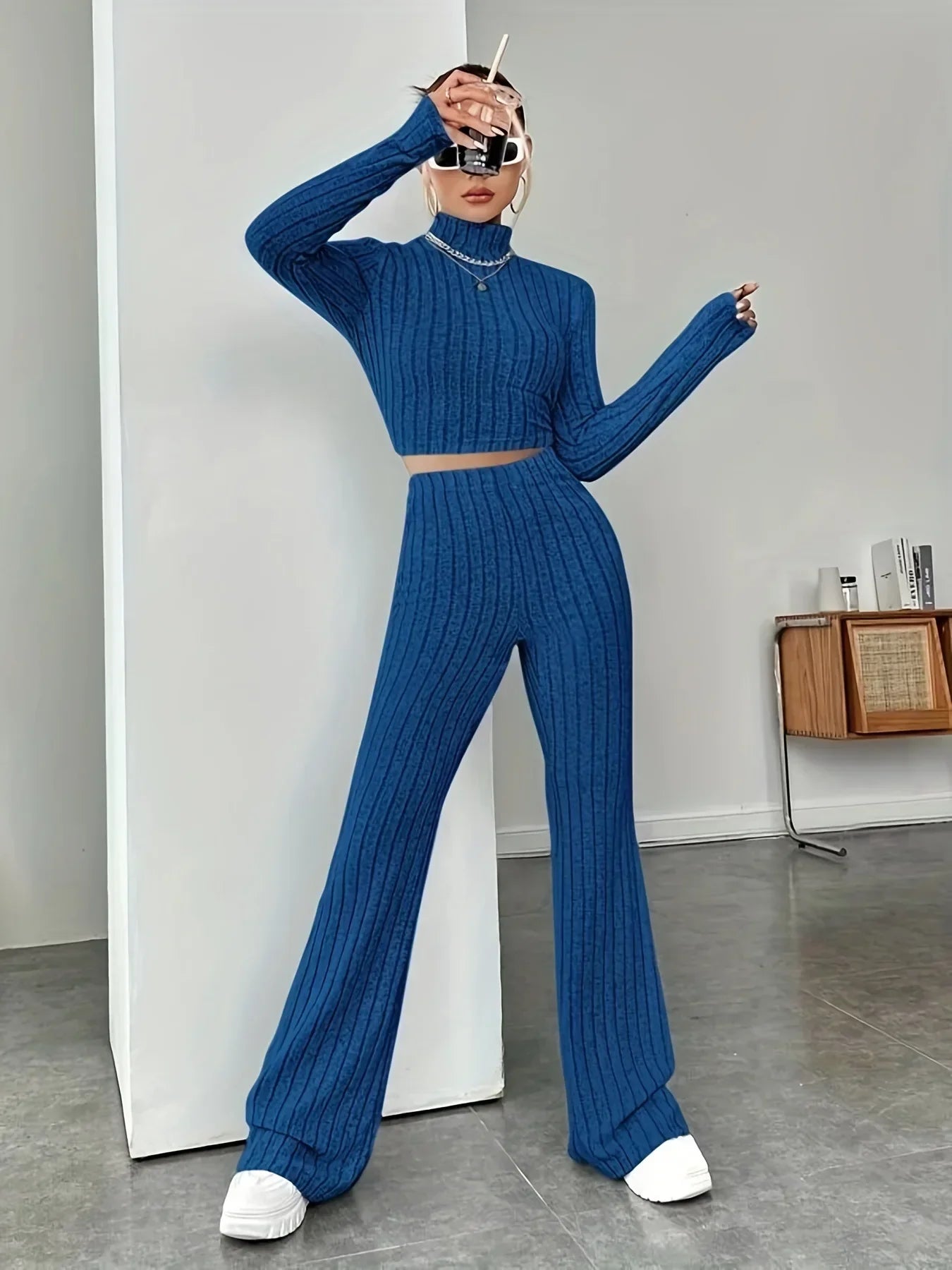 ArezzoRibalta Ribbed Knit Loungewear Sæt til kvinder