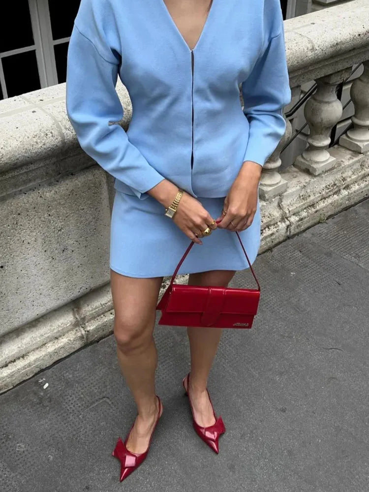 CarlaBrivio Structured cardigan og nederdelsæt til kvinder