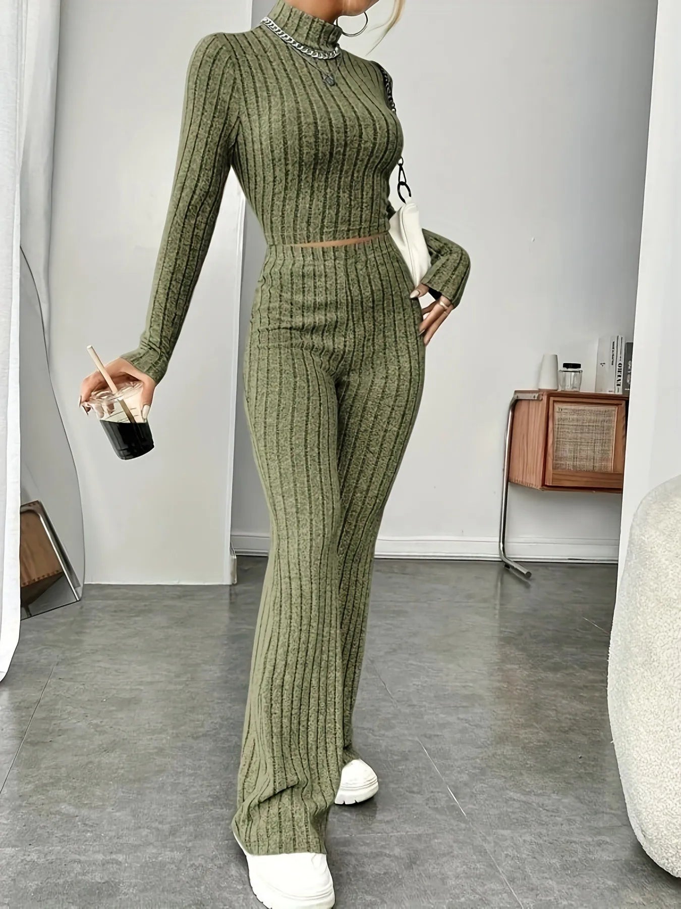 ArezzoRibalta Ribbed Knit Loungewear Sæt til kvinder