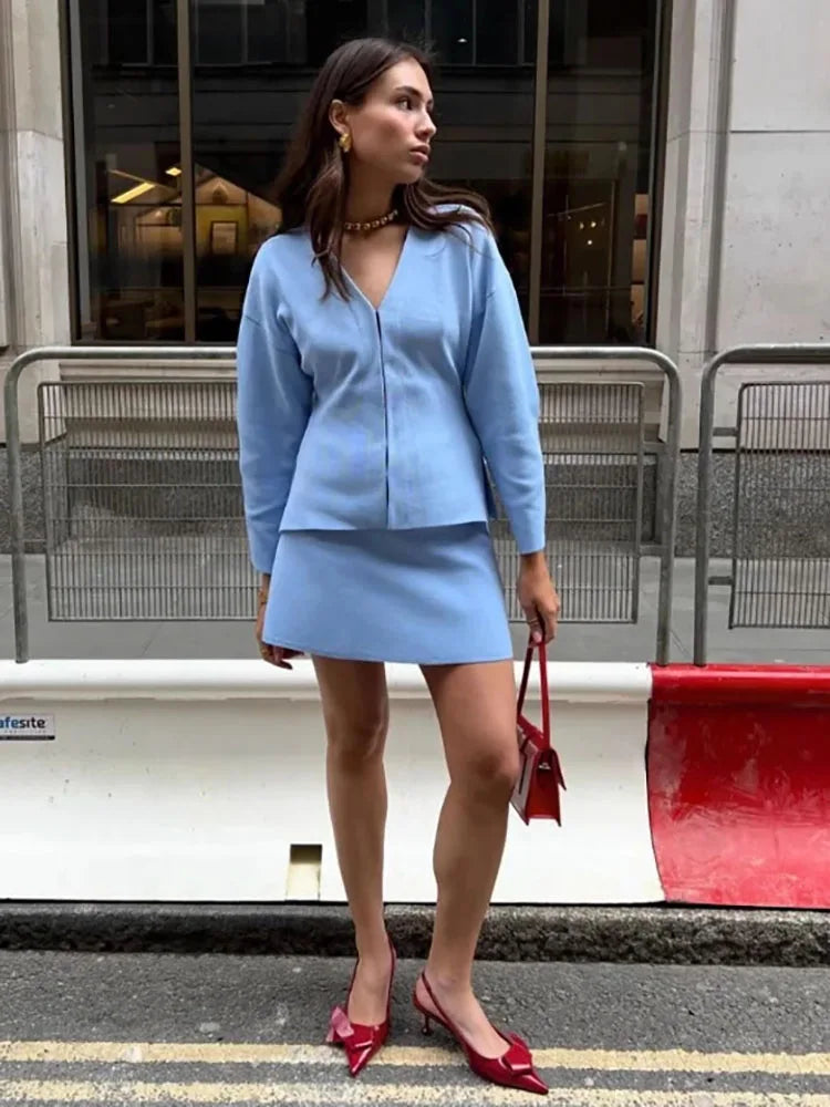 CarlaBrivio Structured cardigan og nederdelsæt til kvinder