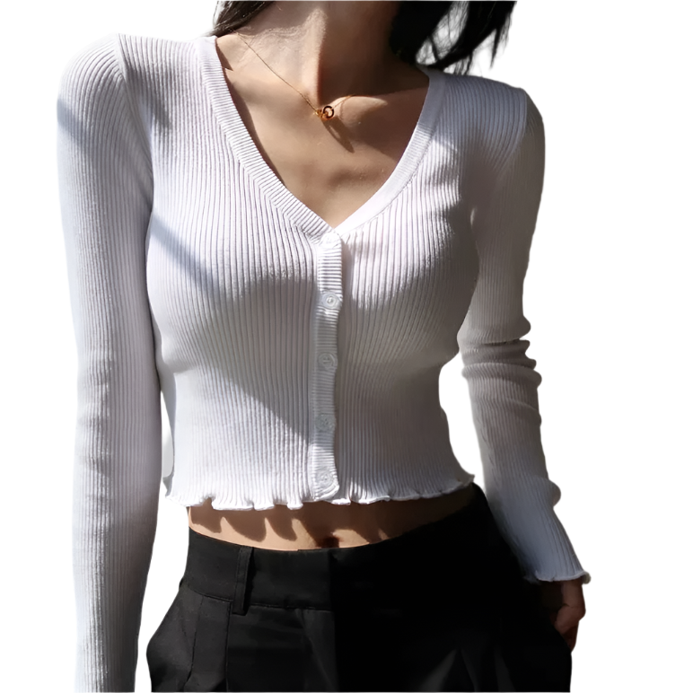 Isabella – Stilfuld Kvinders Strikket V-Hals Crop Cardigan