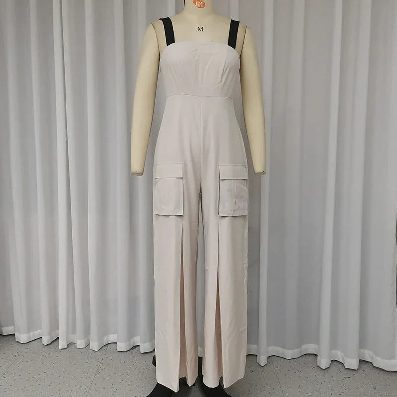 Elena – Ærmeløs Dame Jumpsuit med Farveblok og Lommer