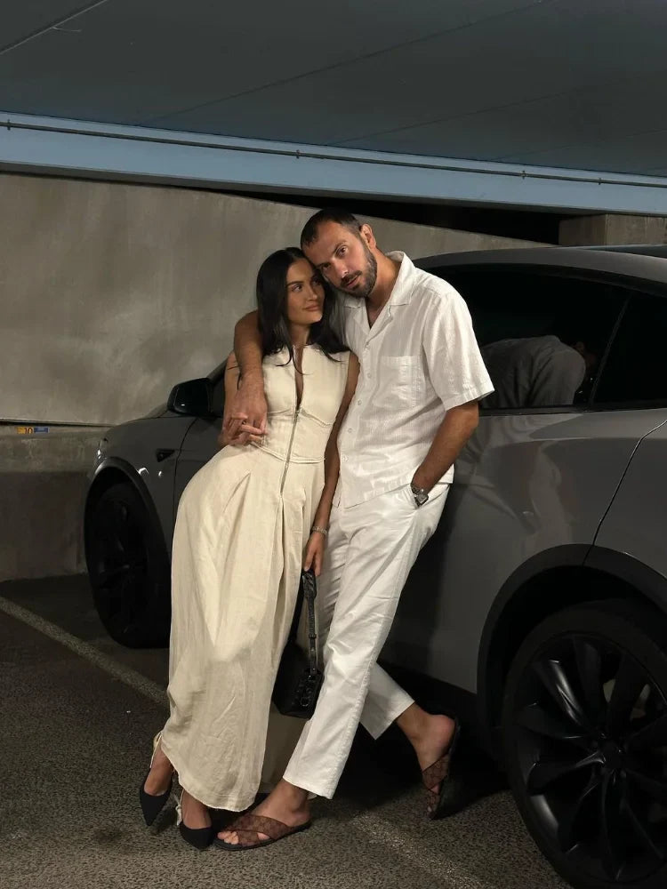 AuroraMoretti Elegant kjole med V-hals til kvinder