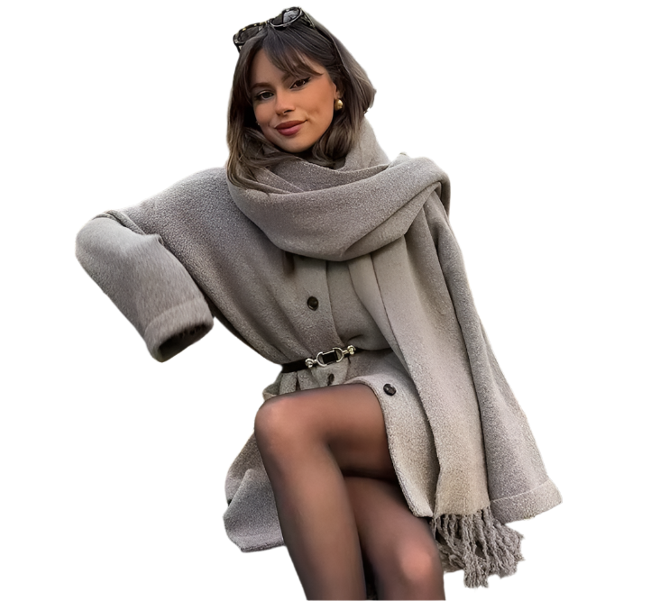 Elena – Hygge Strikket Cardigan med Indbygget Tørklæde