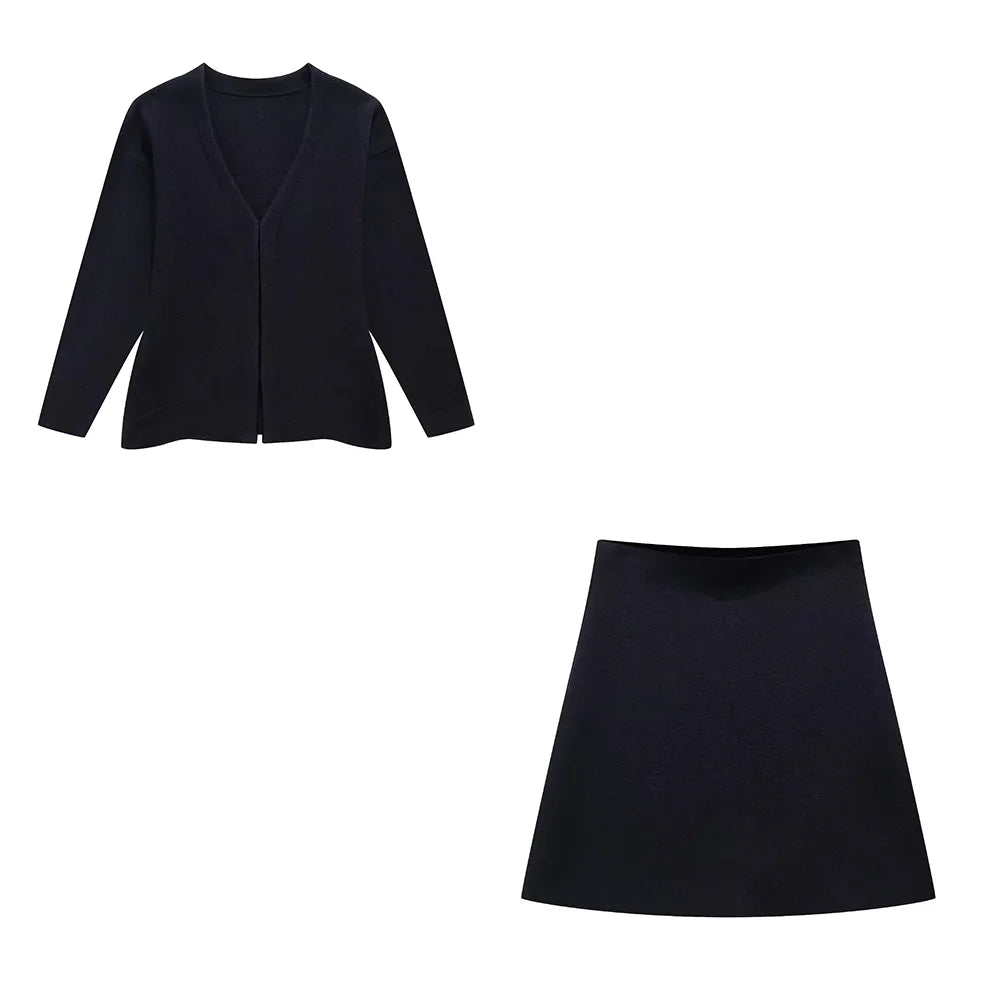 CarlaBrivio Structured cardigan og nederdelsæt til kvinder