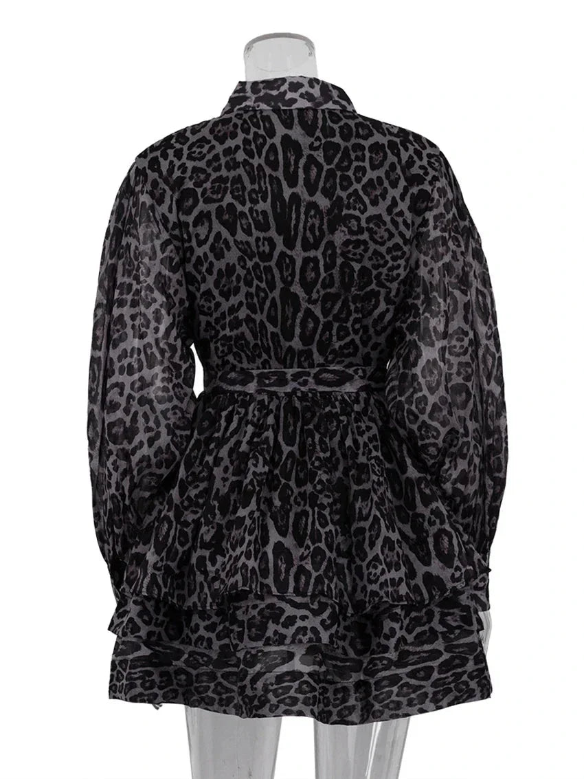 MirellaGalli Minikjole Med Leopardprint Og Plissering Til Kvinder