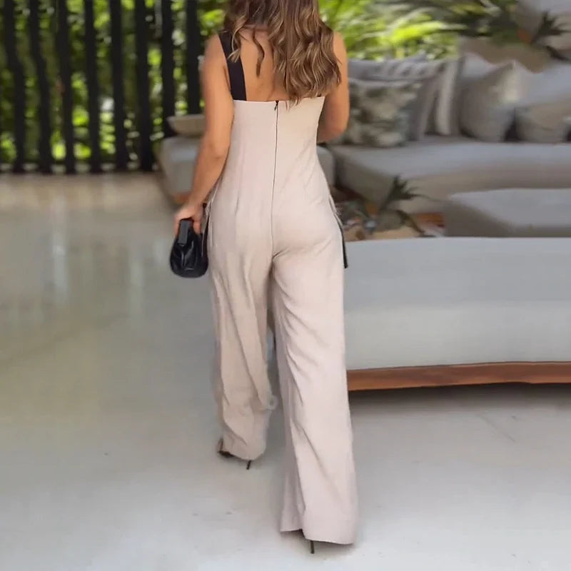 Elena – Ærmeløs Dame Jumpsuit med Farveblok og Lommer