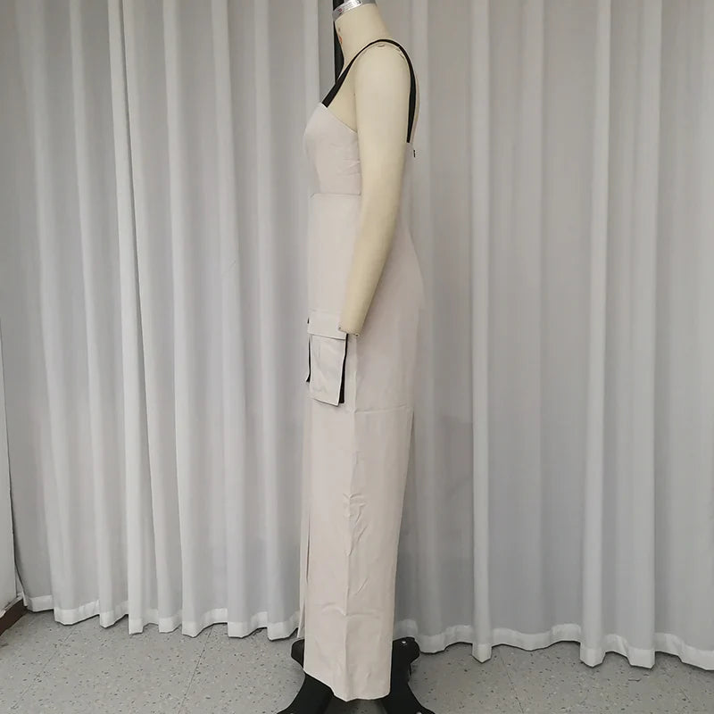 Elena – Ærmeløs Dame Jumpsuit med Farveblok og Lommer