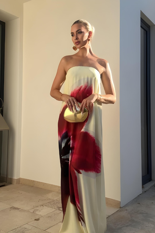 Isabella – Stropløs Maxi Kjole til Kvinder med Blomsterprint