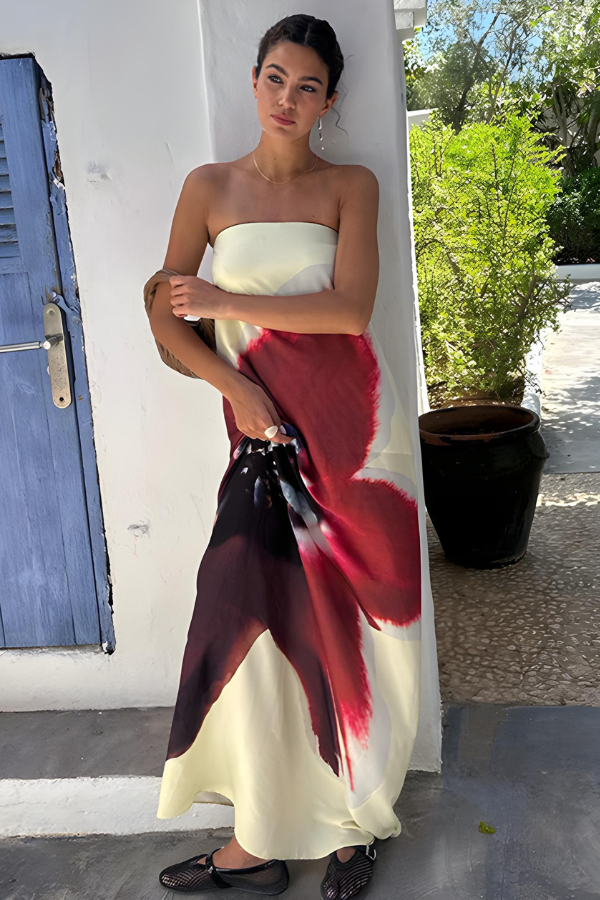 Isabella – Stropløs Maxi Kjole til Kvinder med Blomsterprint