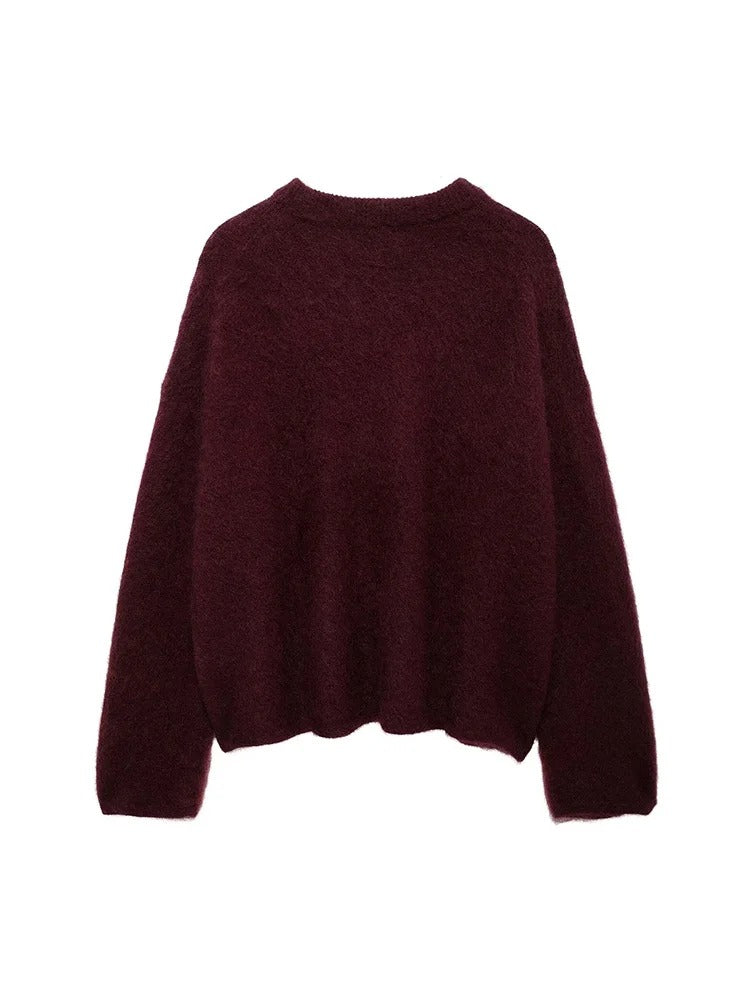 Giulia – Blødstrikket Dame Sweater i Dyb Rød