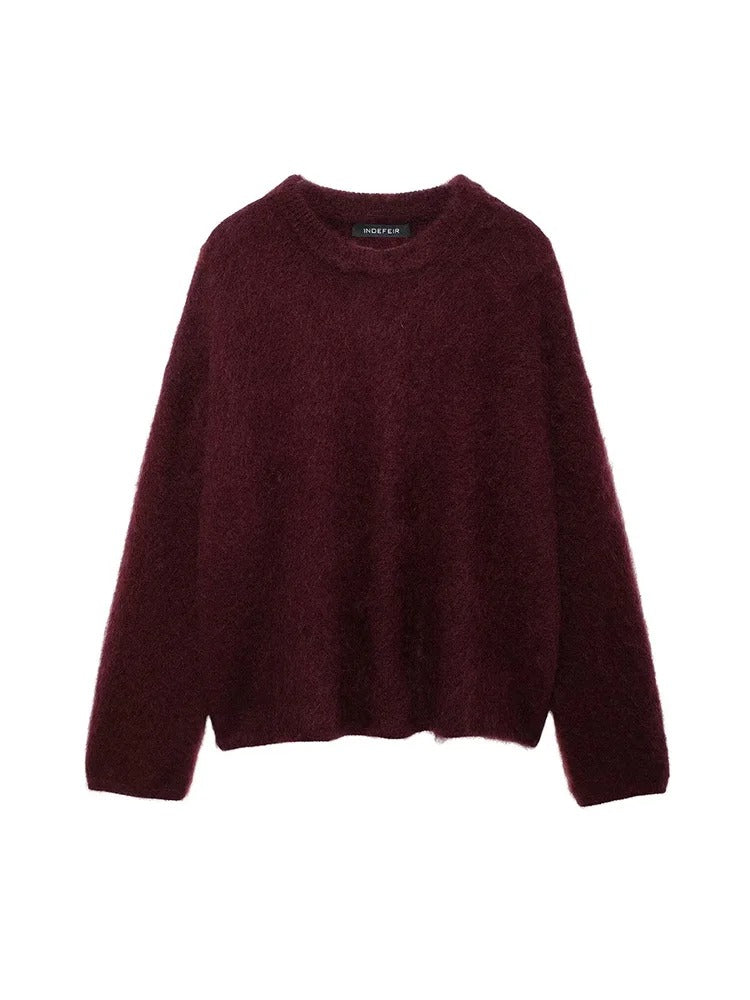 Giulia – Blødstrikket Dame Sweater i Dyb Rød