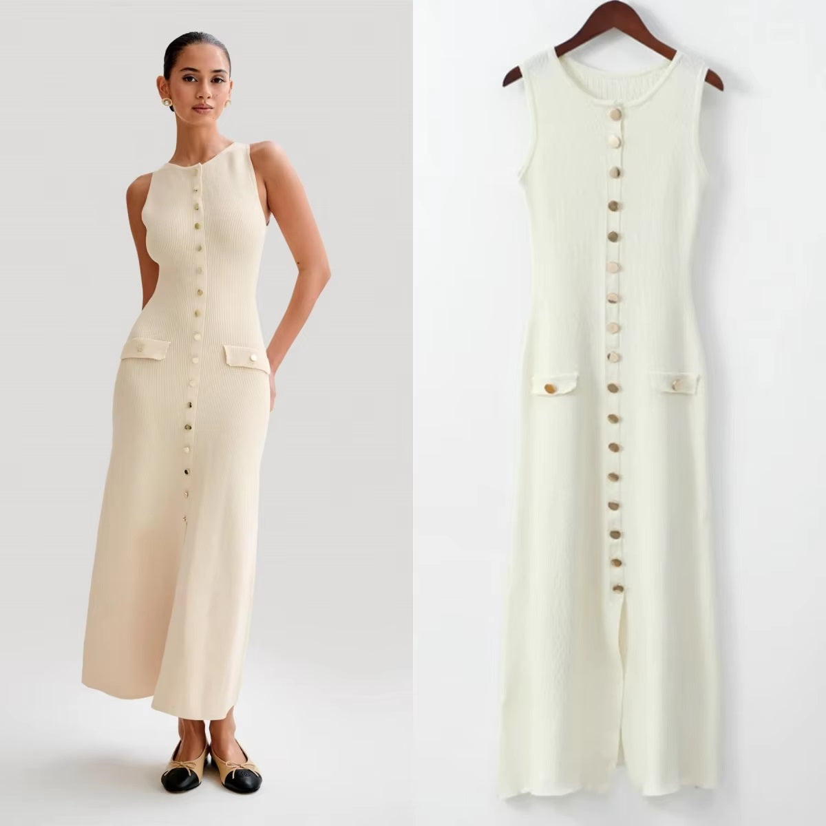 Chiara – Strikket Ribbet Midi Kjole til Kvinder