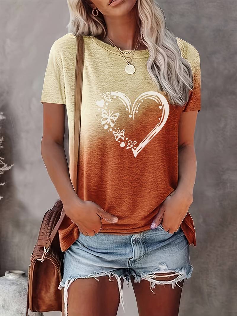 Élodie – Dame T-shirt med Sommerfuglehjerte Print
