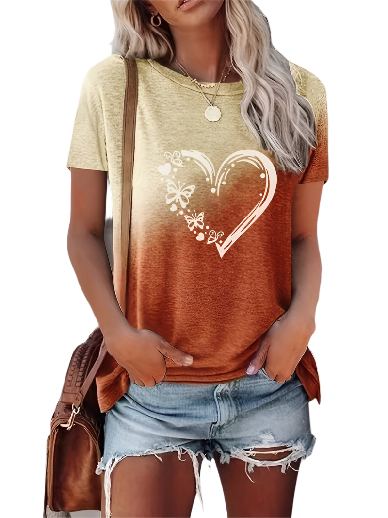 Élodie – Dame T-shirt med Sommerfuglehjerte Print