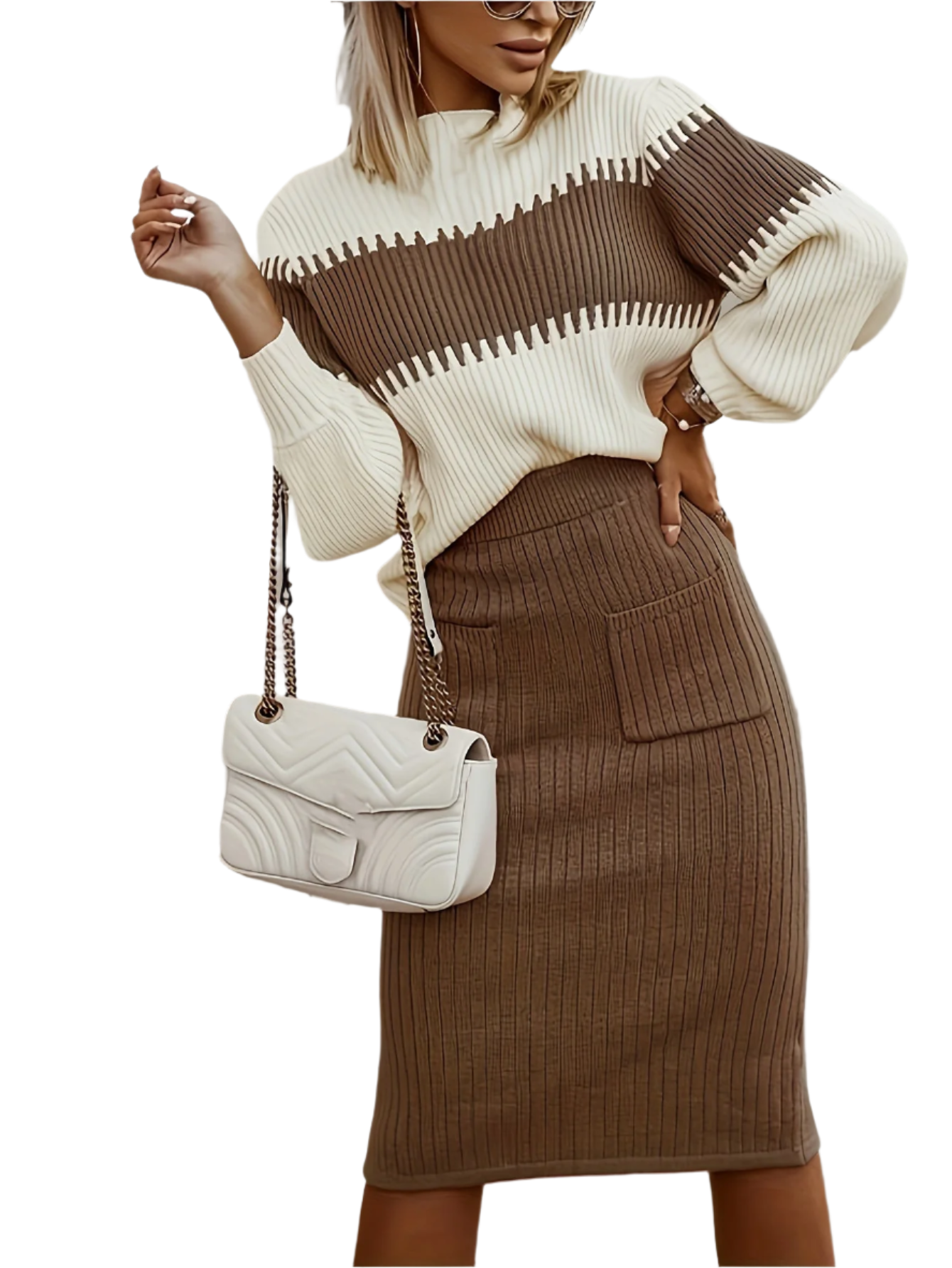 Chiara – Farveblok Dame Lounge Sæt i Ribbet Strik