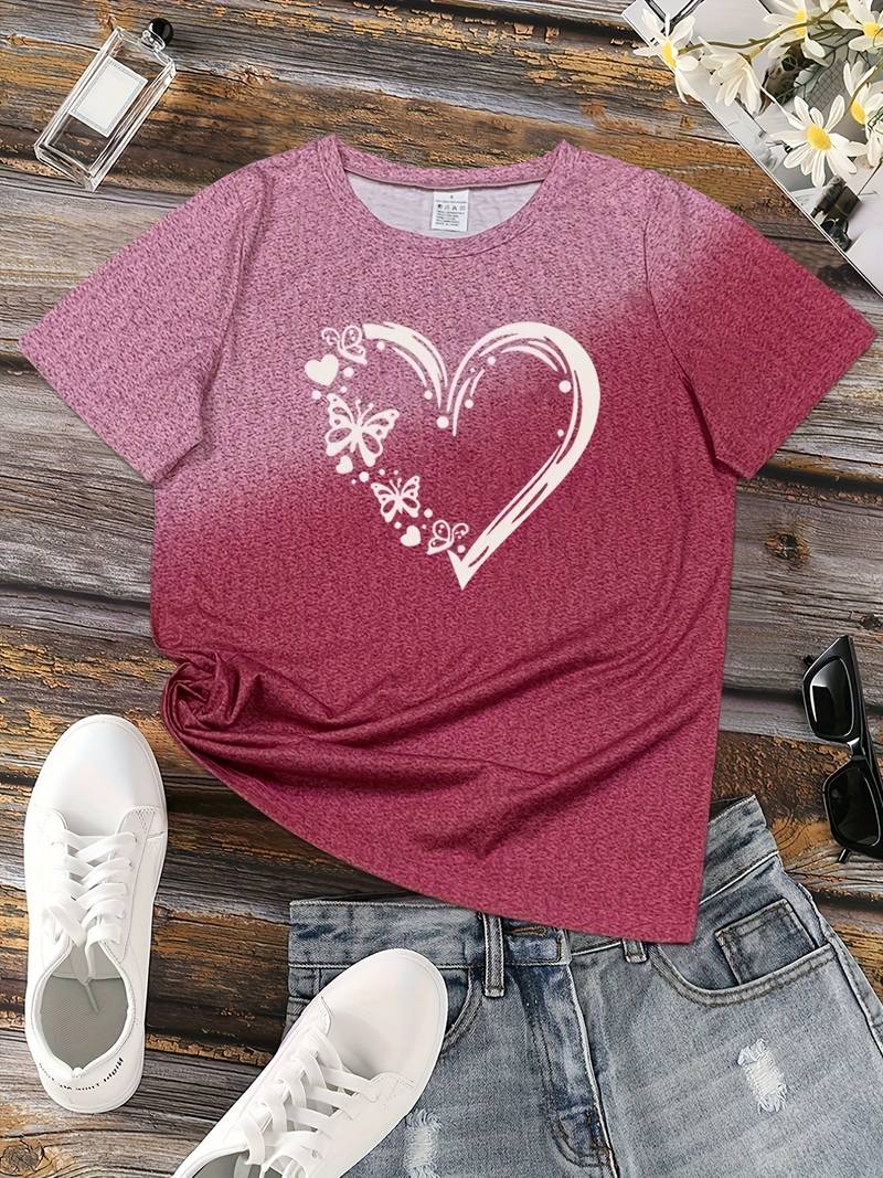 Élodie – Dame T-shirt med Sommerfuglehjerte Print