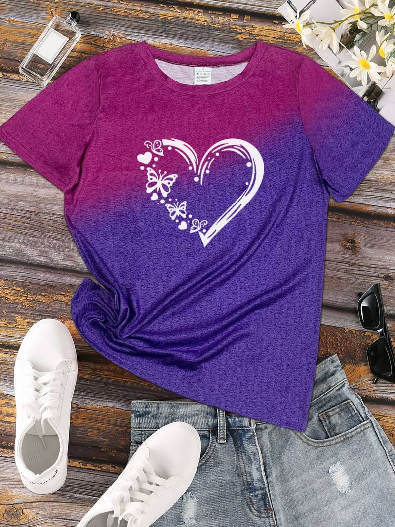 Élodie – Dame T-shirt med Sommerfuglehjerte Print