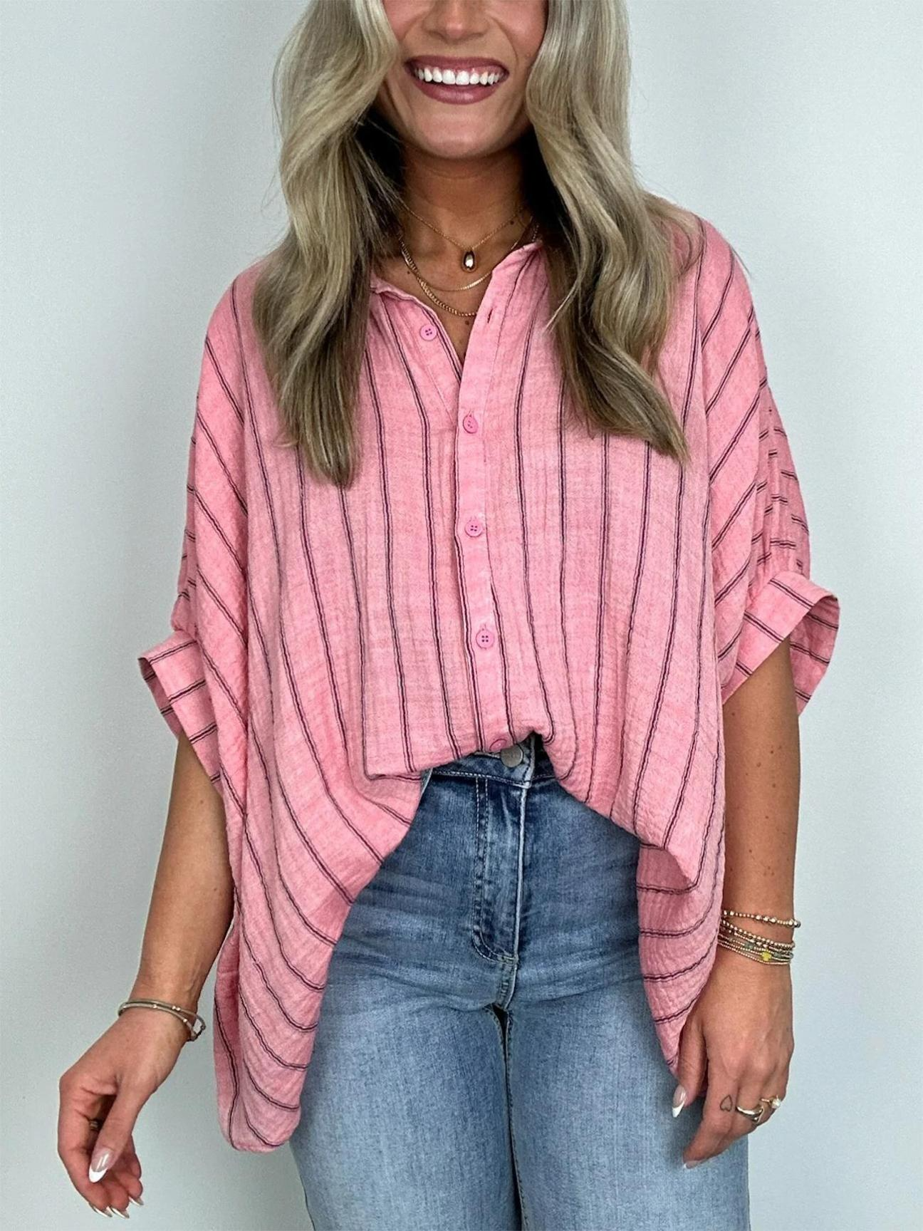 GiuliaCaruso Oversized Stribet Top Med Knap