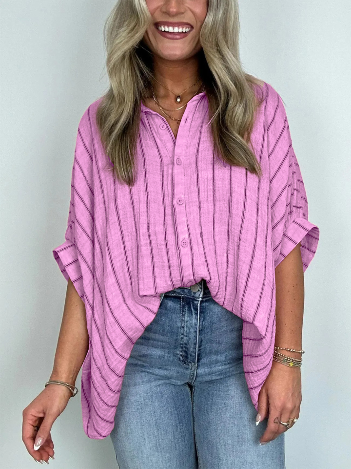 GiuliaCaruso Oversized Stribet Top Med Knap