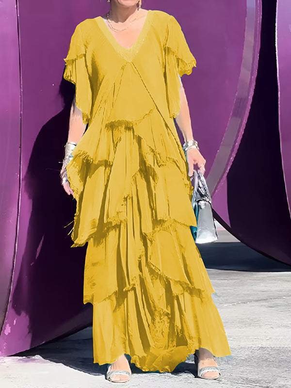 ElenaRosetti V-hals moderigtig kage lang kjole