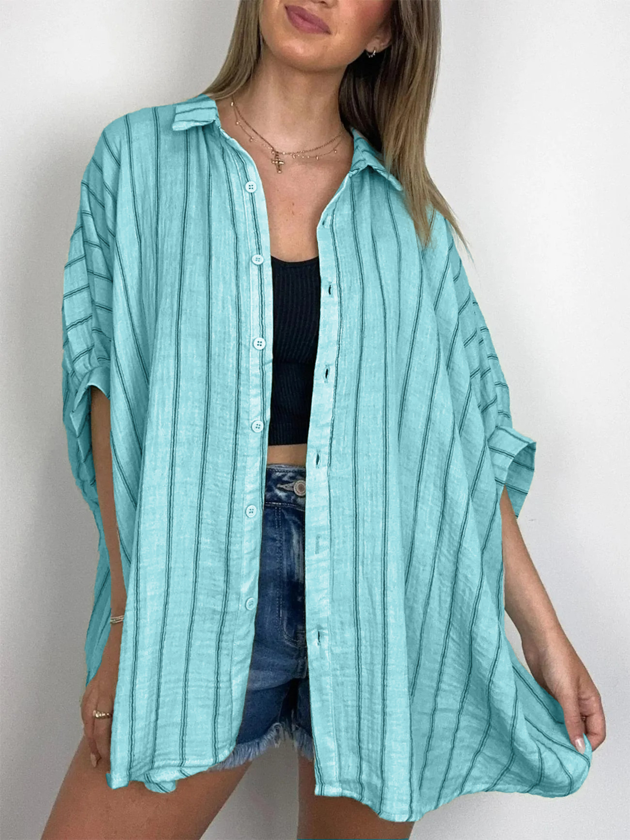 GiuliaCaruso Oversized Stribet Top Med Knap