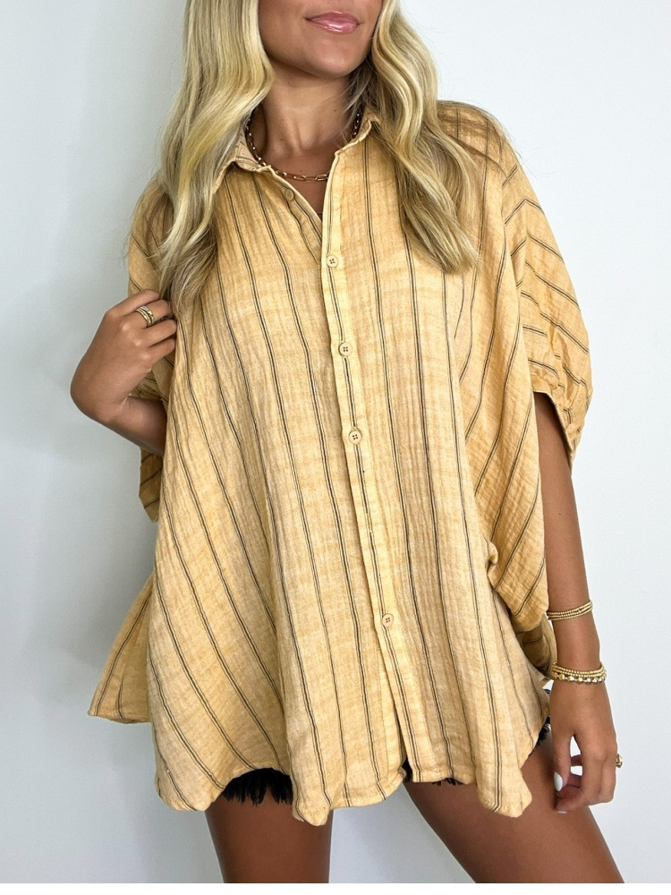 GiuliaCaruso Oversized Stribet Top Med Knap