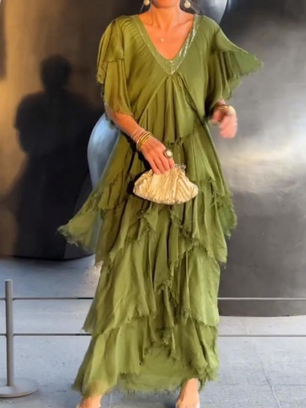 ElenaRosetti V-hals moderigtig kage lang kjole