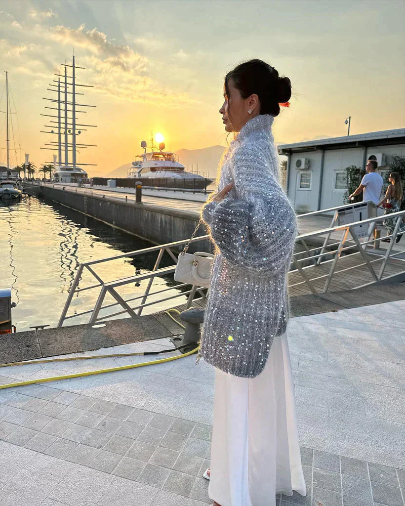 AureaFinesse Glitrende Silkekardigan Trøje til Kvinder