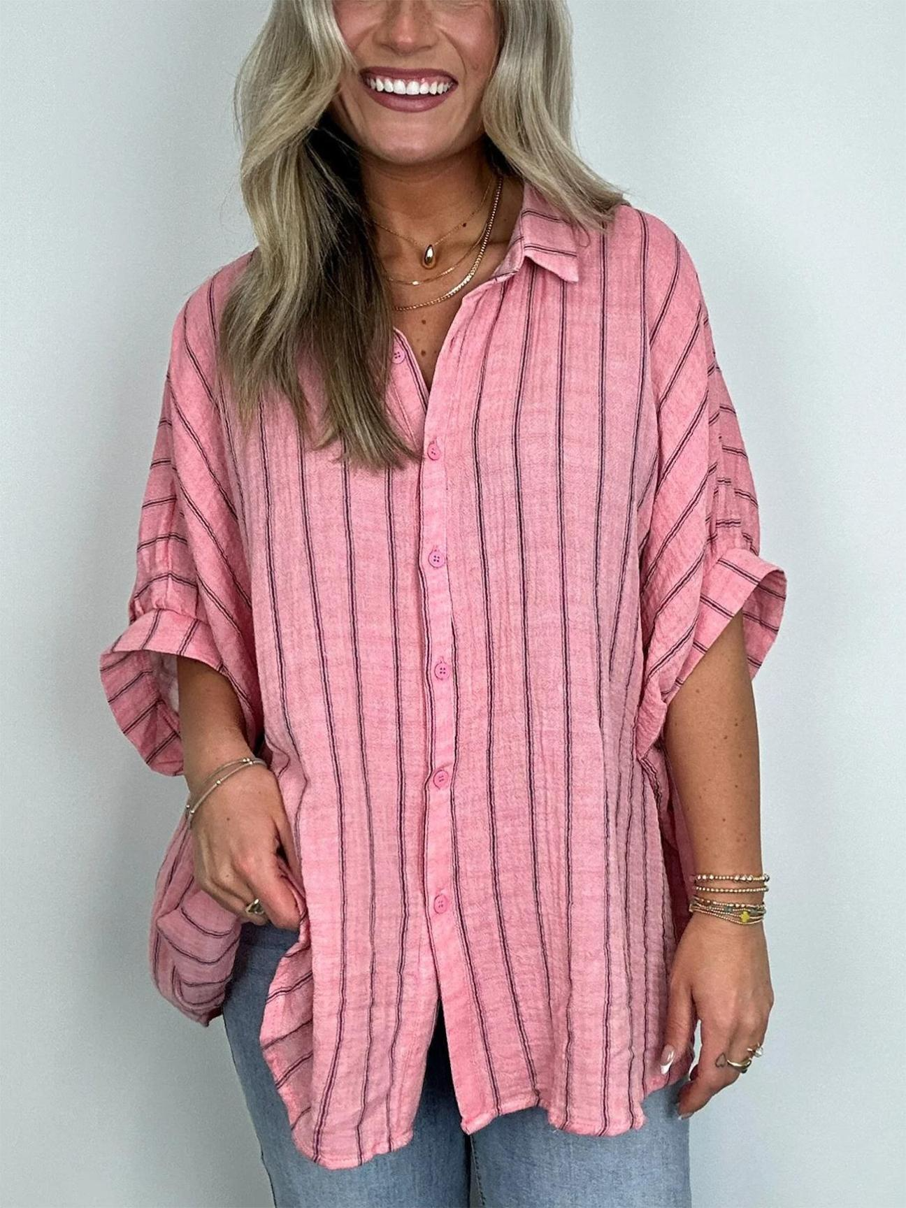 GiuliaCaruso Oversized Stribet Top Med Knap