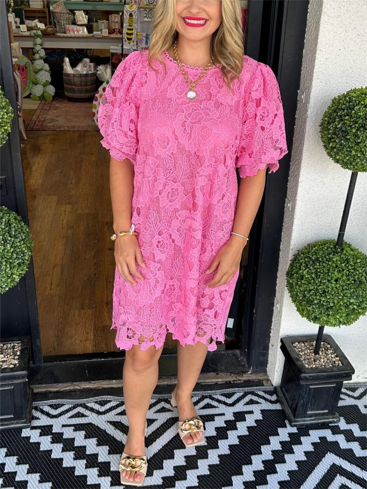 OrianaFabbri Blomstret Blondekjole Med Pufærmer Til Kvinder