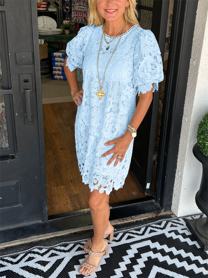 OrianaFabbri Blomstret Blondekjole Med Pufærmer Til Kvinder