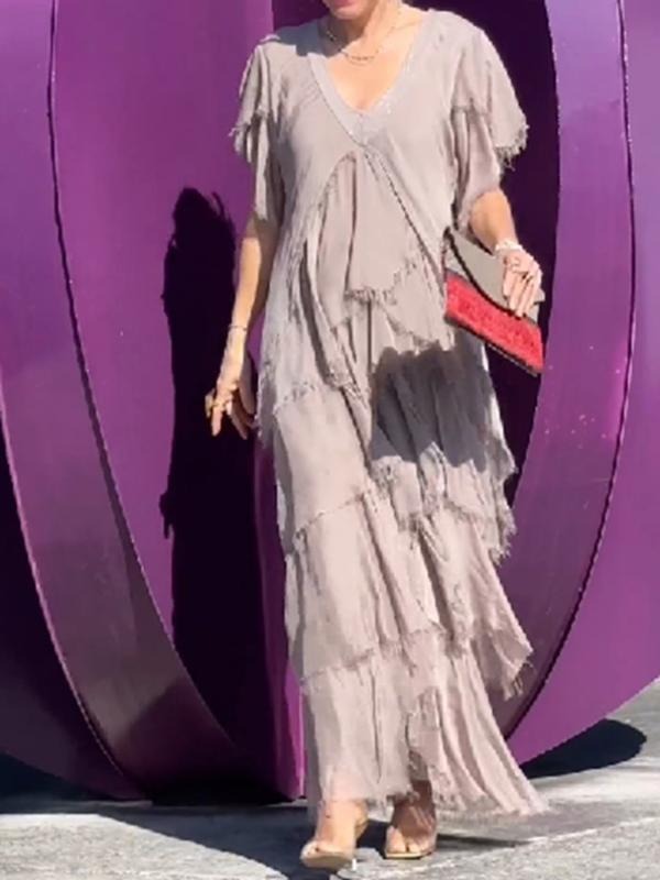 ElenaRosetti V-hals moderigtig kage lang kjole