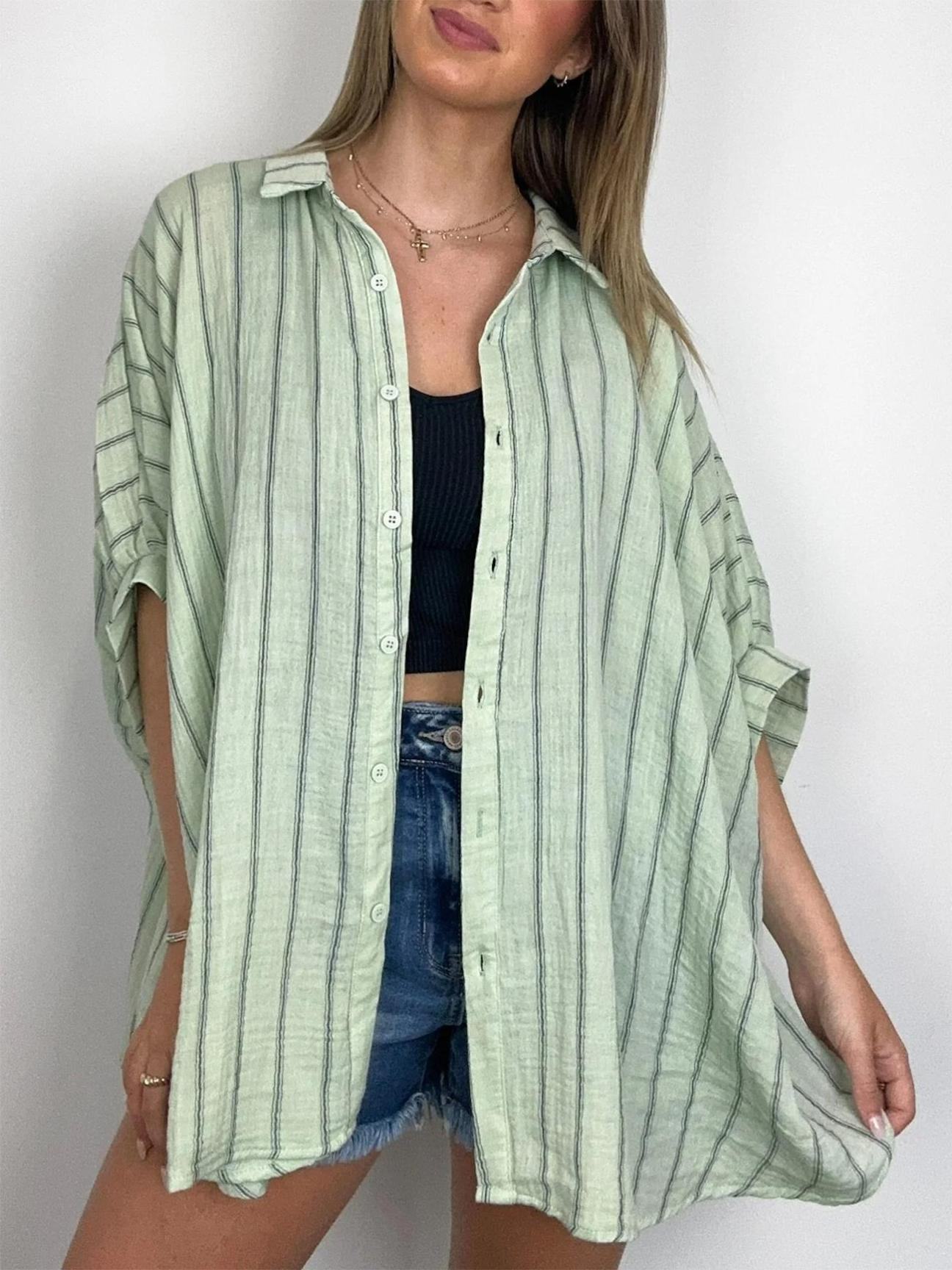 GiuliaCaruso Oversized Stribet Top Med Knap