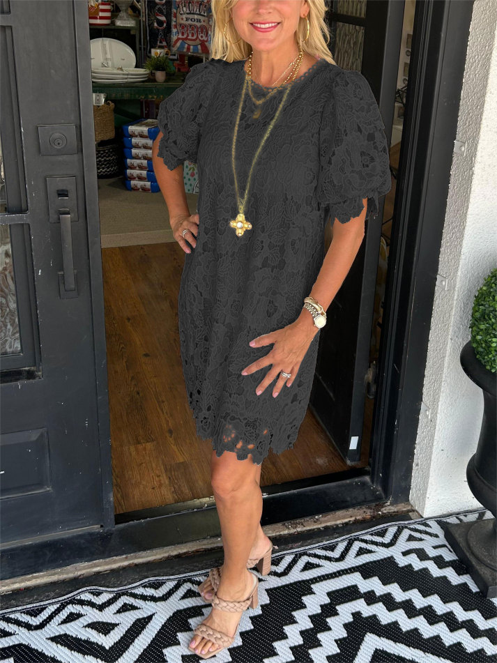 OrianaFabbri Blomstret Blondekjole Med Pufærmer Til Kvinder