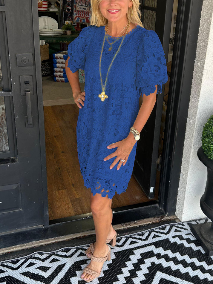 OrianaFabbri Blomstret Blondekjole Med Pufærmer Til Kvinder